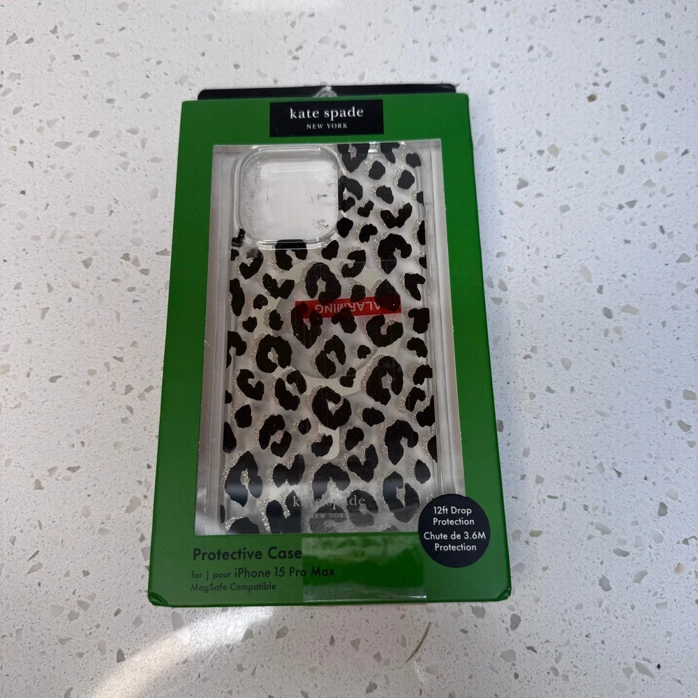 Kate Spade for iPhone 15 Pro Max Case Leopard Print Glitter MagSafe Case